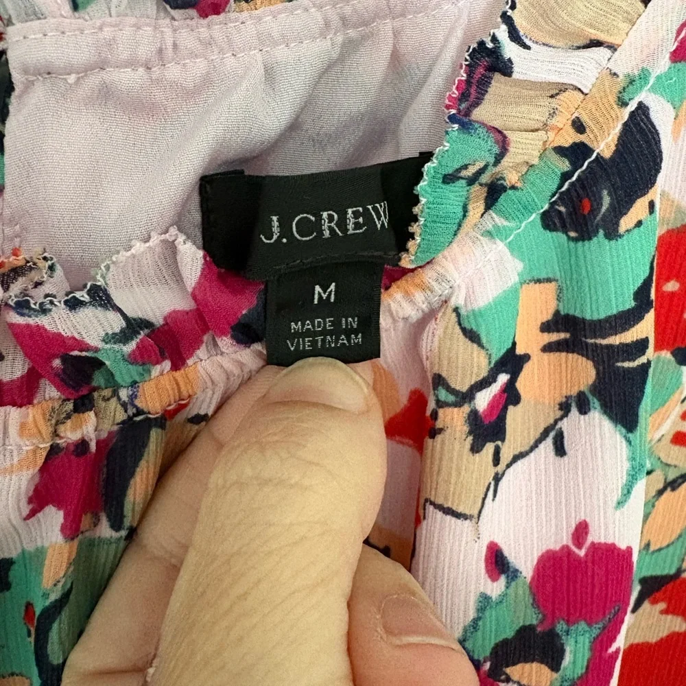 J.Crew Floral Peplum Blouse Size M • Pink Multicolor Ruffle Neck Lined Top - Picture 5 of 9
